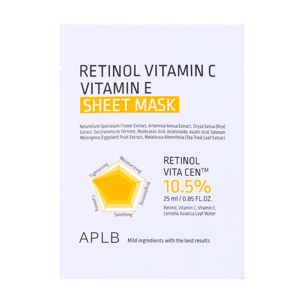Питательная маска для лица с ретинолом и витаминами APLB Retinol Vitamin C Vitamin E Sheet Mask