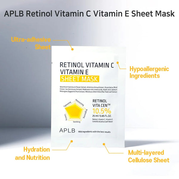 Питательная маска для лица с ретинолом и витаминами APLB Retinol Vitamin C Vitamin E Sheet Mask