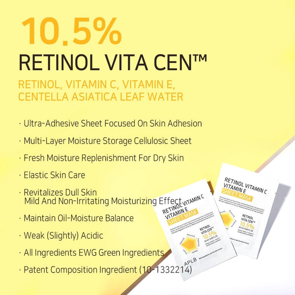 Питательная маска для лица с ретинолом и витаминами APLB Retinol Vitamin C Vitamin E Sheet Mask