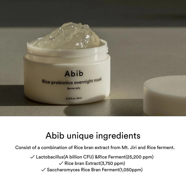 Ādas aizsargbarjeru stiprinoša nakts gelveida maska ar probiotiķiem Abib Rice Probiotics Overnight Mask Barrier Jelly