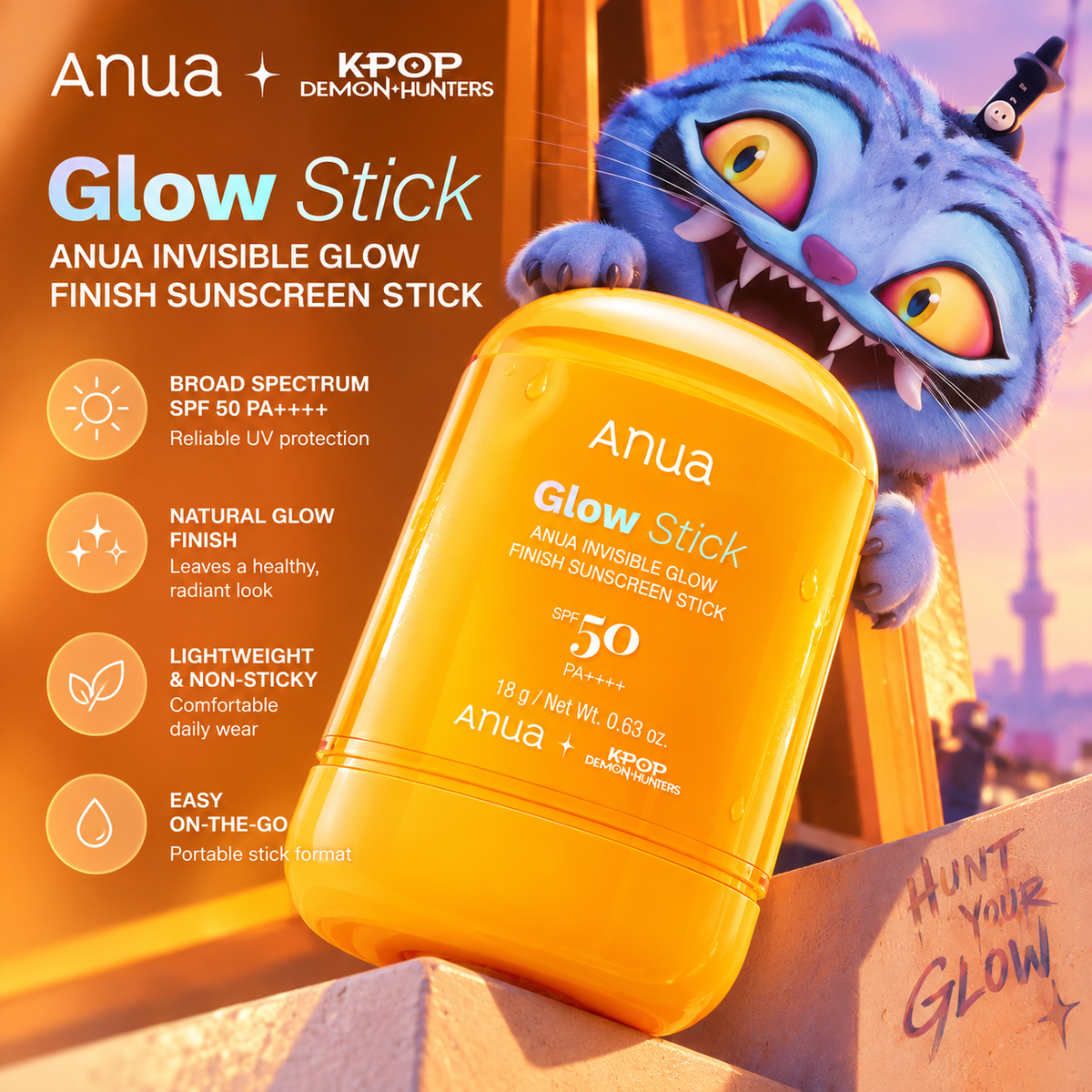 Anua K-Pop Demon Hunters Invisible Glow Finish Sunscreen Stick