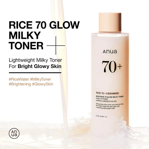 Pieniņveida toniks mirdzuma piešķiršanai ādai ar rīsiem Anua Rice 70 Glow Milky Toner