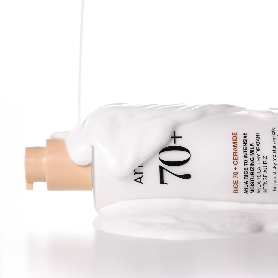 Pieniņš spīduma piešķiršanai ādai ar rīsiem Anua Rice 70 Intensive Moisturizing Milk
