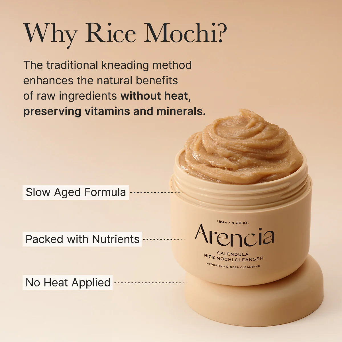 Puhastusvahend saialille ja riisi ekstraktidega Arencia Calendula Rice Mochi Cleanser