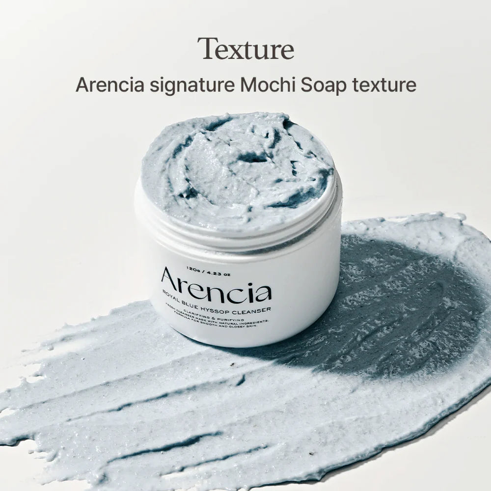 Puhastusvahend savi ja iisopi ekstraktiga Arencia Fresh Blue Hyssop Rice Mochi Cleanser