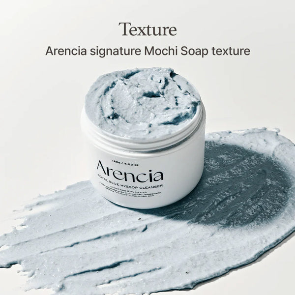 Puhastusvahend savi ja iisopi ekstraktiga Arencia Fresh Blue Hyssop Rice Mochi Cleanser