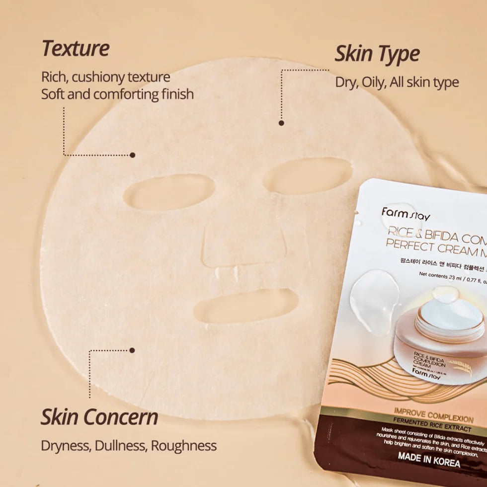 Кремовая тканевая маска FARMSTAY Rice & Bifida Complexion Cream Mask