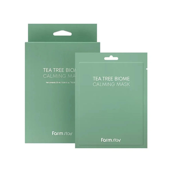 Nomierinošā sejas maska ar tējas koka ekstraktu Farmstay Tea Tree Biome Calming Mask