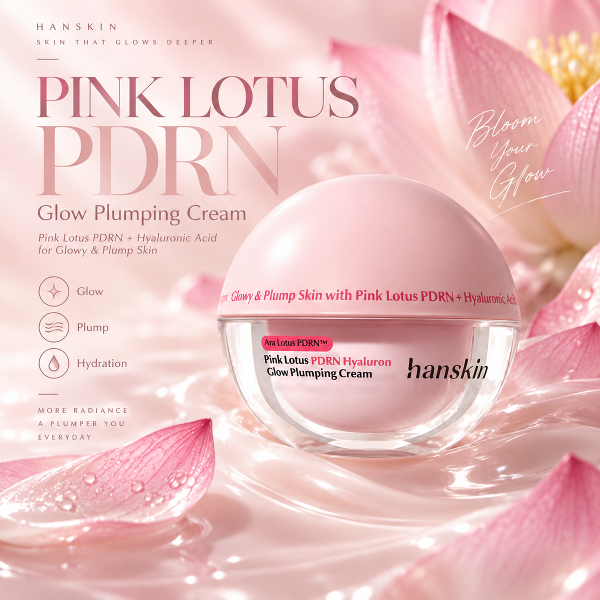 Hanskin Pink Lotus PDRN Hyaluron Glow Plumping Cream