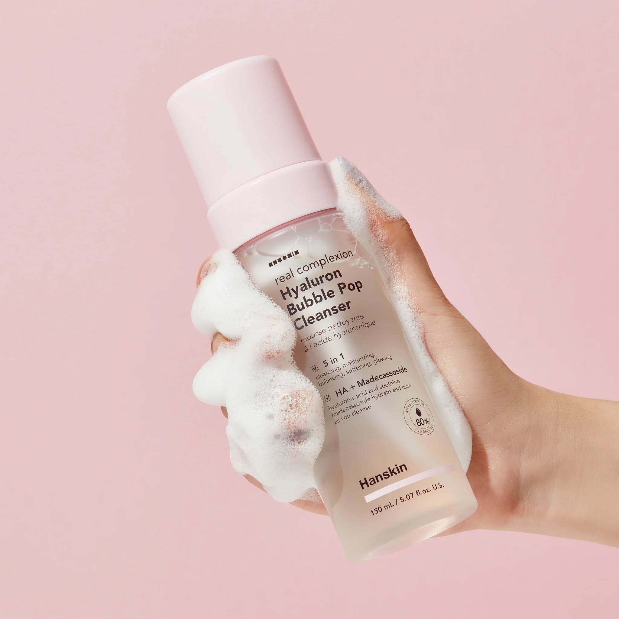 Мягкая пенка с гиалуроновой кислотой Hanskin Real Complexion Hyaluron Bubble Pop Cleanser