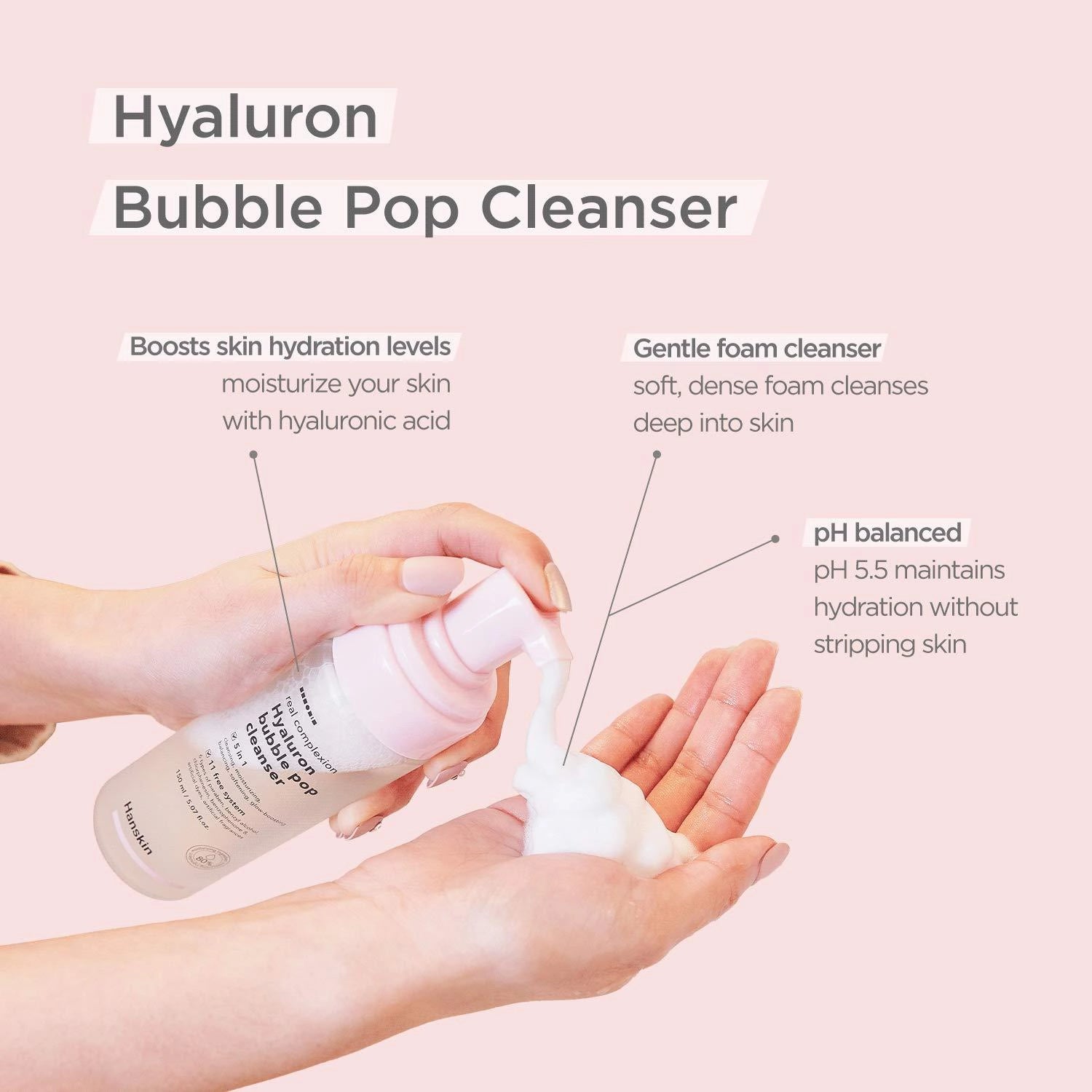 Мягкая пенка с гиалуроновой кислотой Hanskin Real Complexion Hyaluron Bubble Pop Cleanser