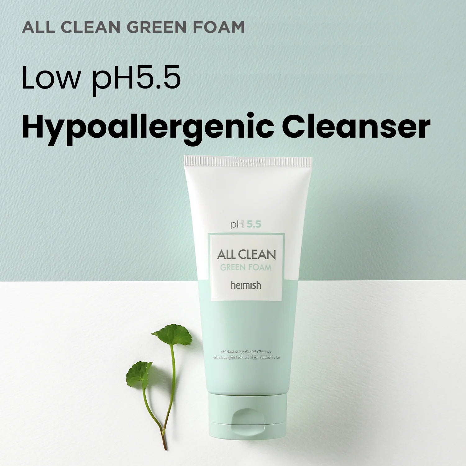 Vājskābju gels sejas mazgāšanai jutīgai ādai Heimish pH 5.5 All Clean Green Foam