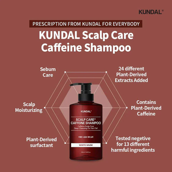 Балансирующий укрепляющий шампунь Kundal Caffeine Shampoo White Musk