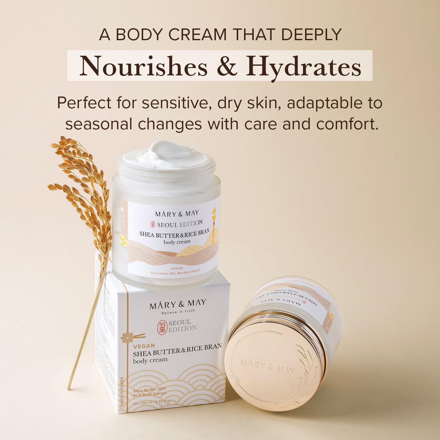 Intensīvi mitrinošs krēms ķermenim Mary&May Shea Butter & Rice Bran Body Cream