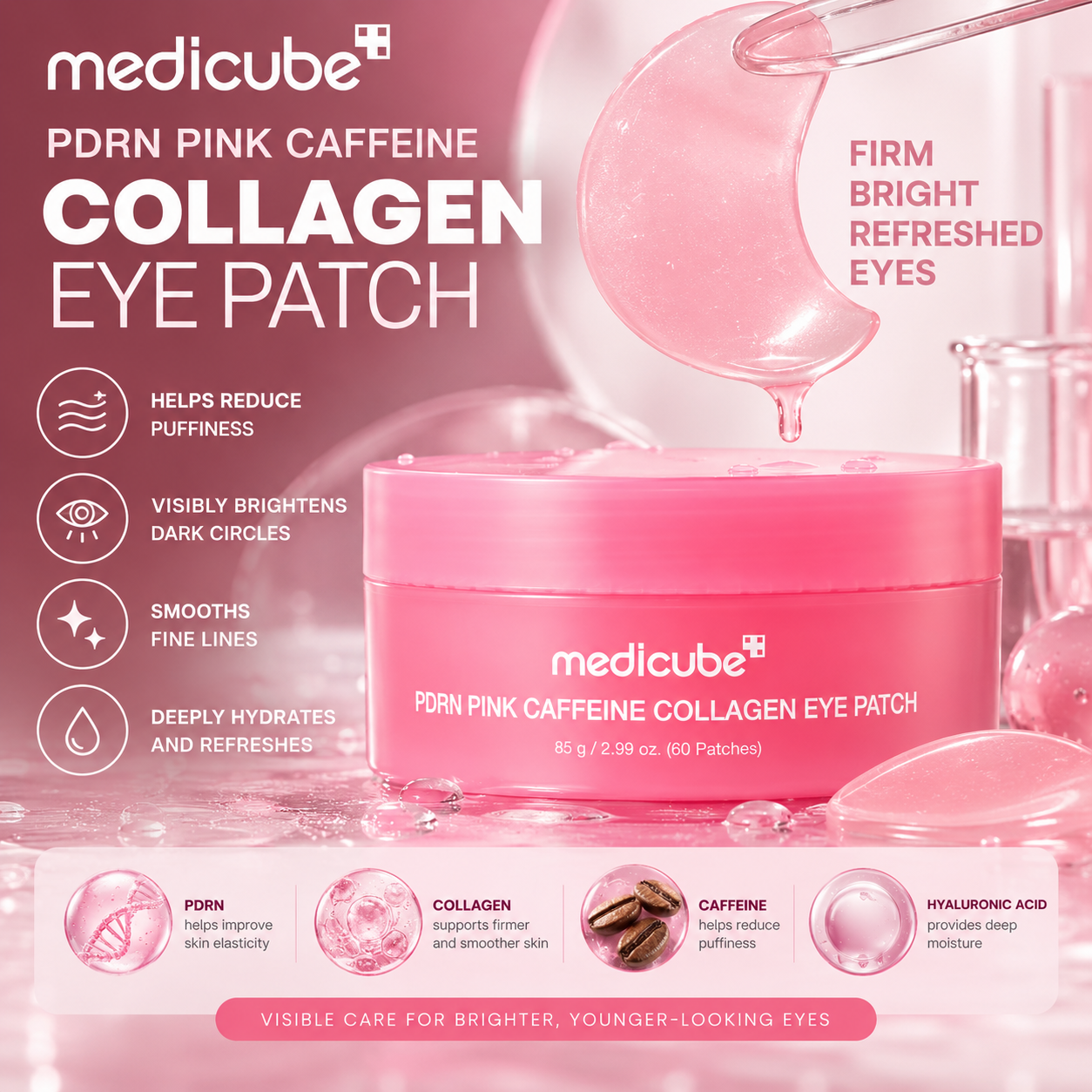 Гидрогелевые патчи для глаз Medicube PDRN Pink Caffeine Collagen Eye Patch