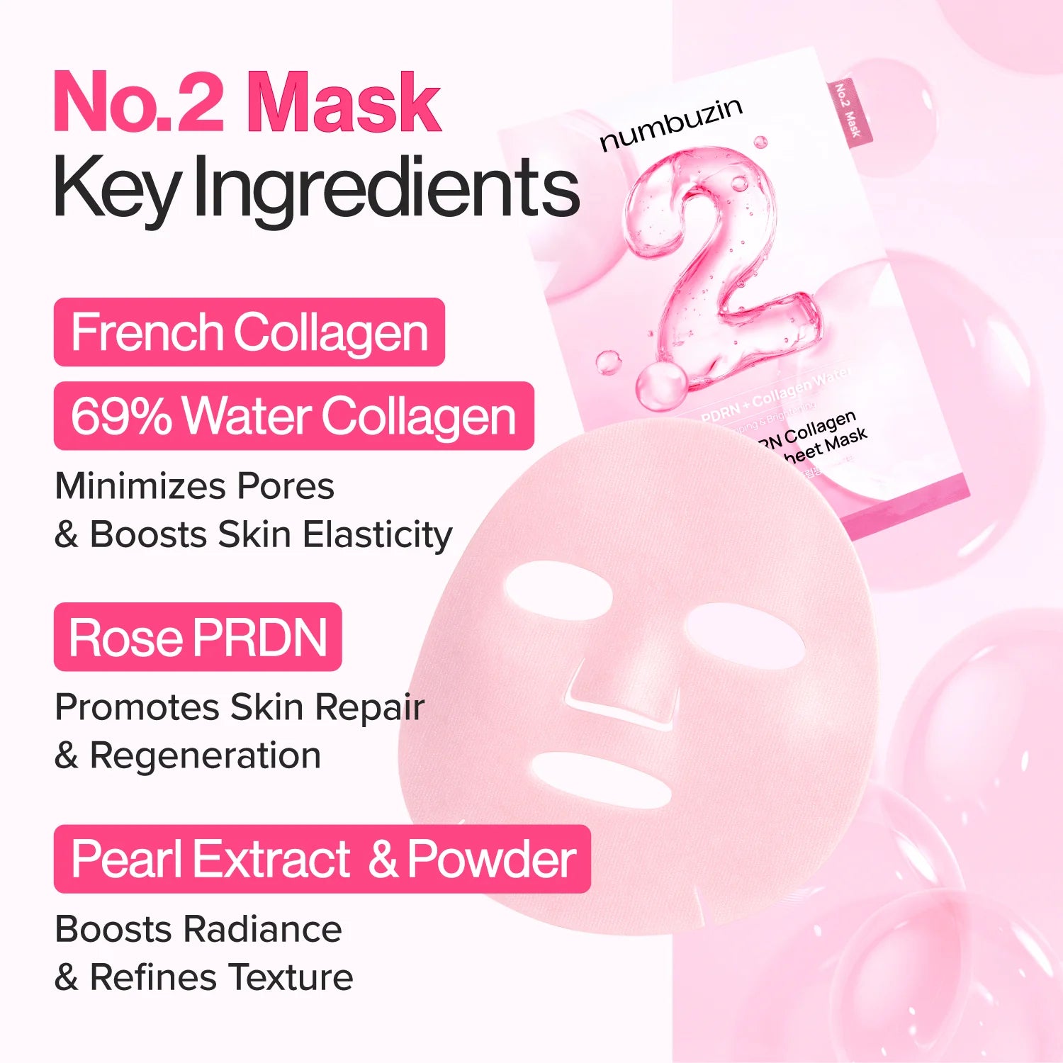 Маска с ПДРН и коллагеном Numbuzin No.2 Rose PDRN Collagen Plumping Sheet Mask