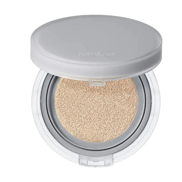 Noturīgs tonālais kušons ar pusmatētu noslēguma akcentu Rom&Nd Nu Zero Cushion SPF24 PA++