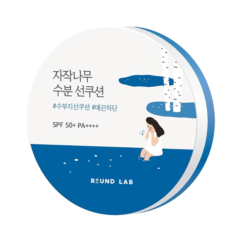 Saules aizsargkrēms-kušons ar bērzu sulu Round Lab Birch Juice Moisturizing Sun Cushion SPF50+ PA++++