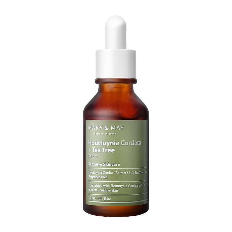 Nomierinoša ampula ar Sirdsveida hotūnija un tējas koku Mary&May Houttuynia Cordata + Tea Tree Serum