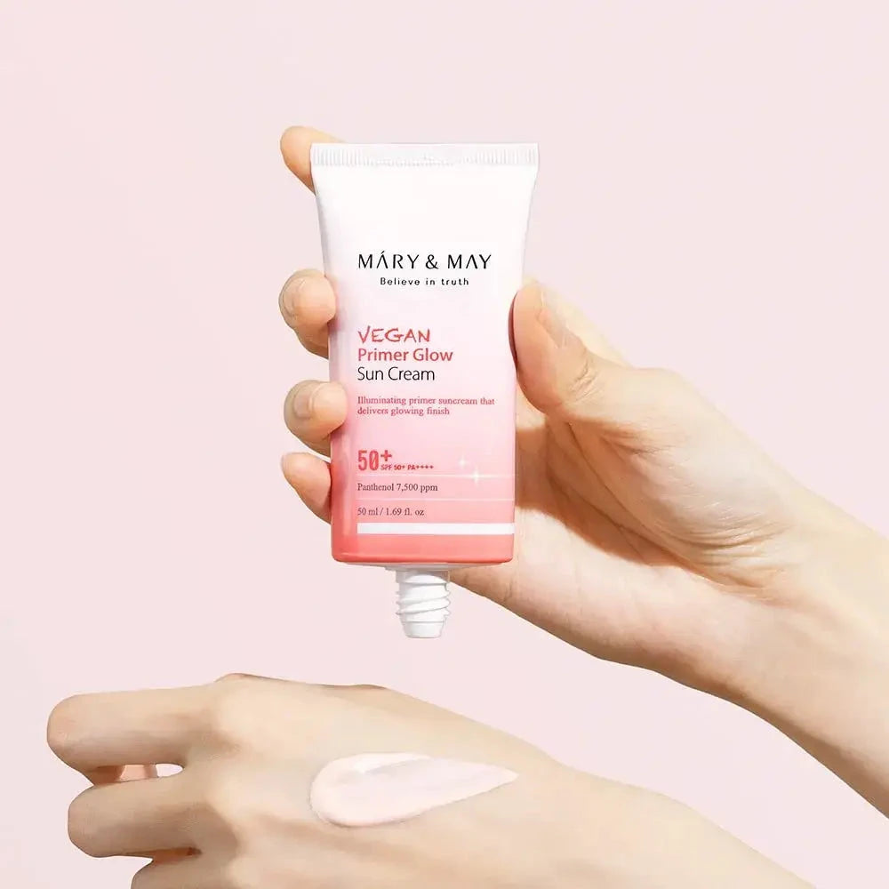 Vegānisks Saules Aizsardzības Krēms ar Bāzes Efektu Mary&May Vegan Primer Glow Sun Cream SPF50+ PA++++