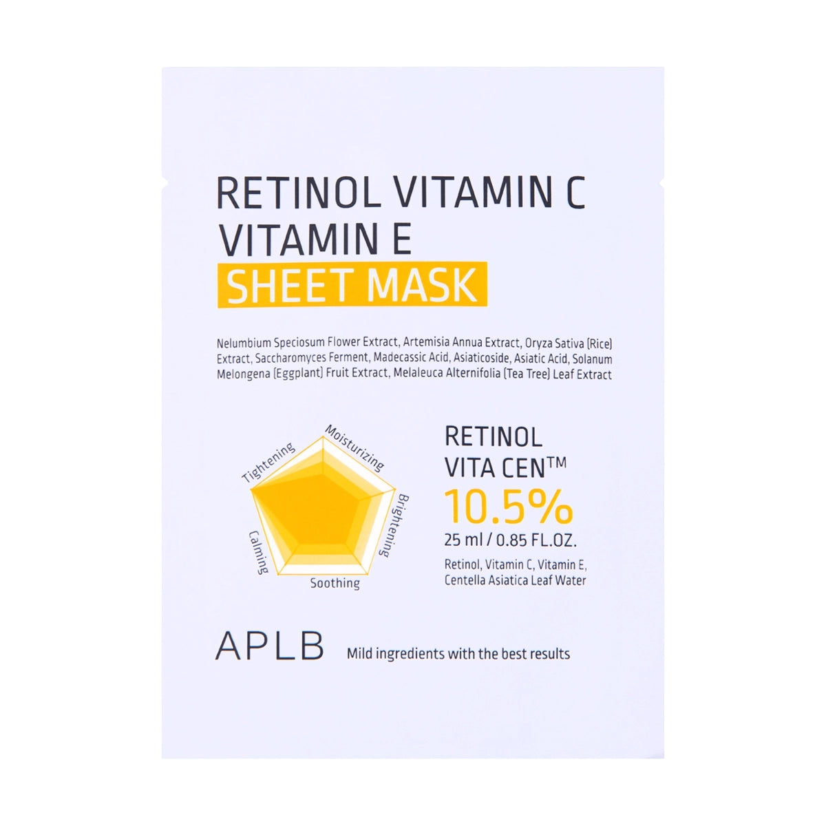 Helendav näomask retinooli ja vitamiinidega APLB Retinol Vitamin C Vitamin E Sheet Mask