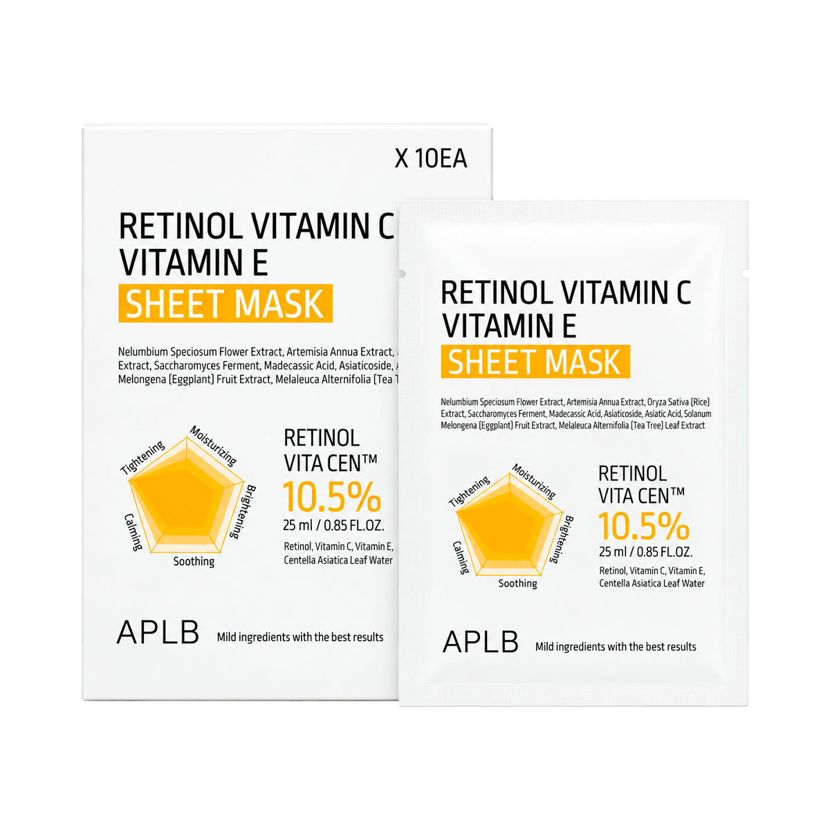 Helendav näomask retinooli ja vitamiinidega APLB Retinol Vitamin C Vitamin E Sheet Mask