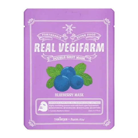 Auduma maskas sejai Fortheskin Super Food Real Vegifarm Double Shot Mask  Fortheskin Blueberry  