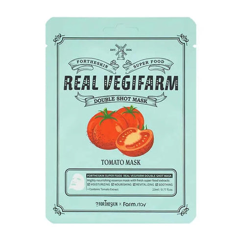 Auduma maskas sejai Fortheskin Super Food Real Vegifarm Double Shot Mask  Fortheskin Tomato  