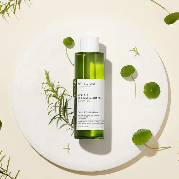 Nomierinošs toniks problemātiskais ādai Mary&May Vegan CICA Tea Tree AHA PHA Toner