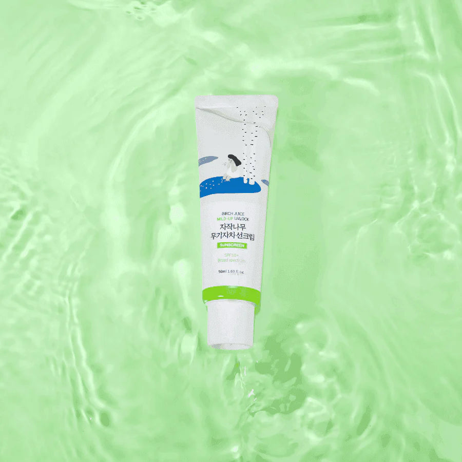 Saules aizsargkrēms ar bērzu sulu Round Lab Birch Juice Moisturizing Mild-Up Sunscreen SPF50+ PA++++