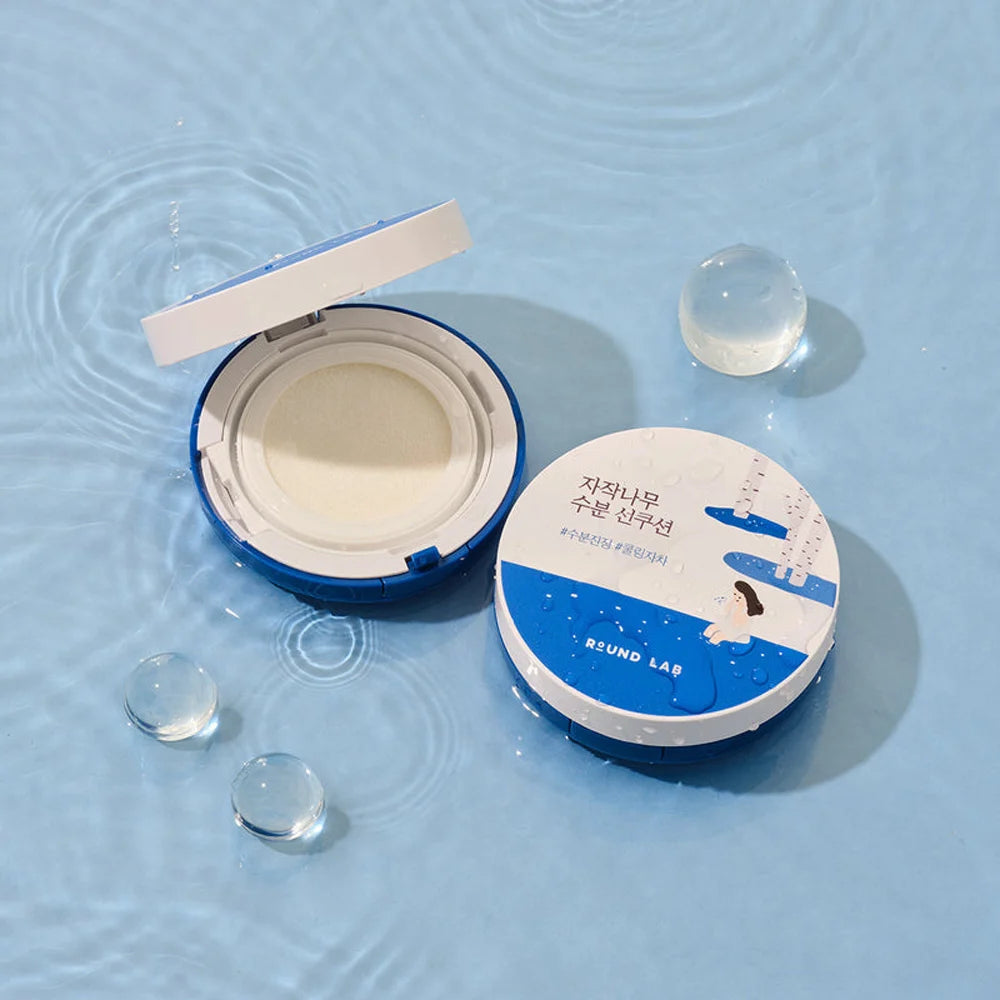 Saules aizsargkrēms-kušons ar bērzu sulu Round Lab Birch Juice Moisturizing Sun Cushion SPF50+ PA++++