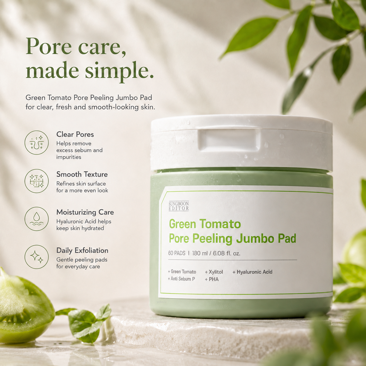 Sungboon Editor Green Tomato Pore Peeling Jumbo Pad