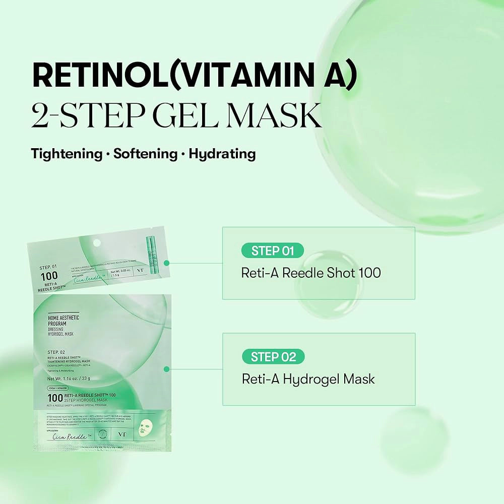 Hidrogela maska ar mikroadatām un retinolu VT Cosmetics Reti-A Reedle Shot 100 2Step Hydrogel Mask