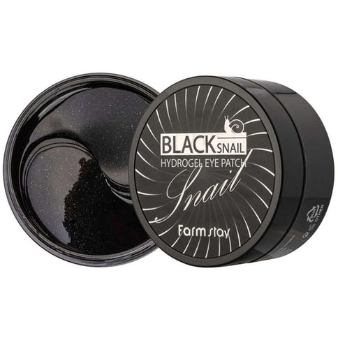 Melnā gliemežu mucīna hidrogēla acu patči FarmStay Black Snail Hydrogel Eye Patch  Farmstay 60 pcs.  