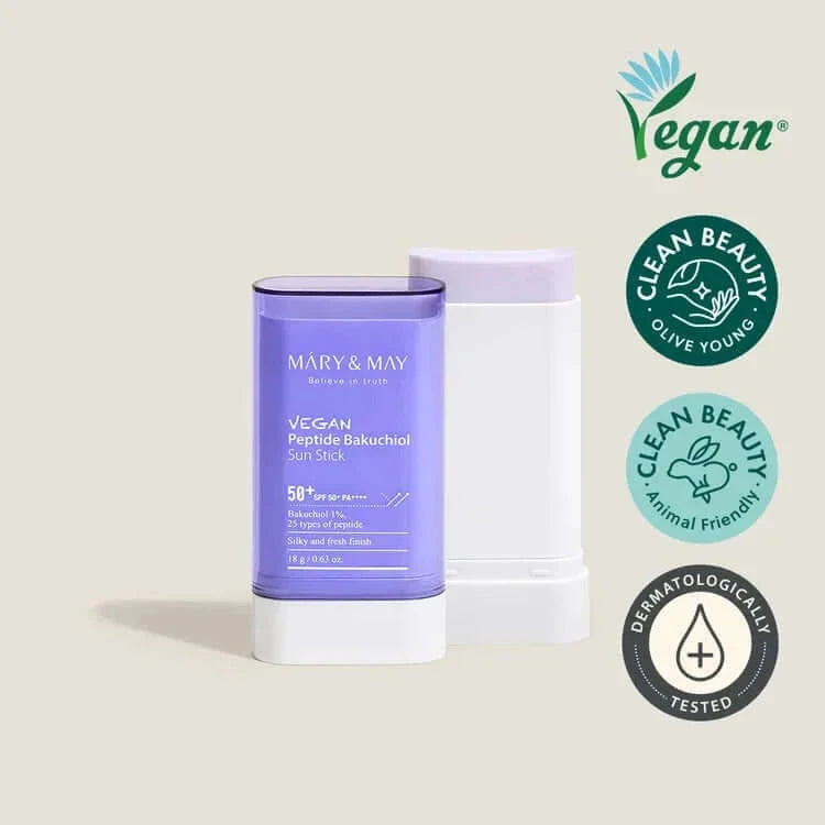 Saules aizsardzības krēms ar Peptīdiem un Bakuchiolu Mary&May Vegan Peptide Bakuchiol Sun Stick SPF50+ PA++++